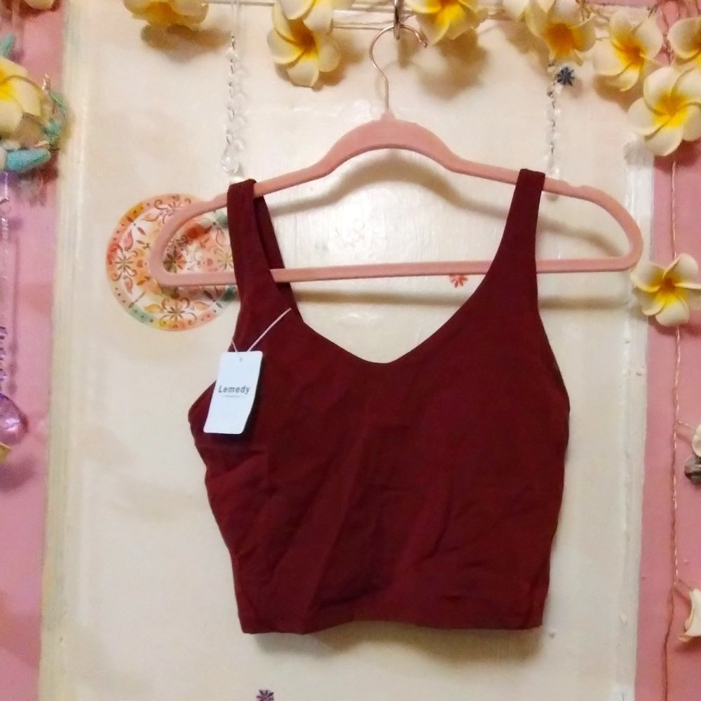 NWT / Lemedy Cinnamon Cropped Workout Tank w/ Padding – Yoga Running – XL